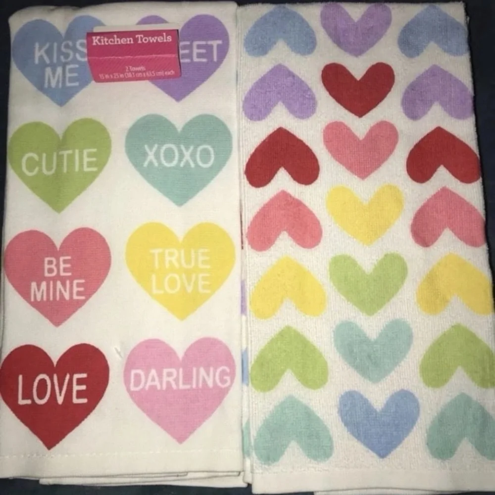 Vintage Conversation Heart string lights, soy candle, clings, & hand towel LOT
